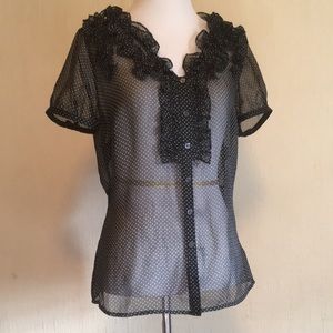 Ruffle front blouse from The Limited S polka dot